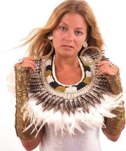 SEA DRAGON STUDIO Bejeweled White Feather Collar Men