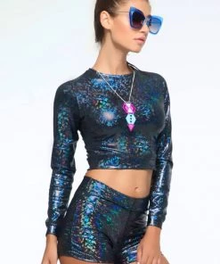 SEA DRAGON STUDIO Tops Holographic Hardball Tee Crop Top | 13 Colors