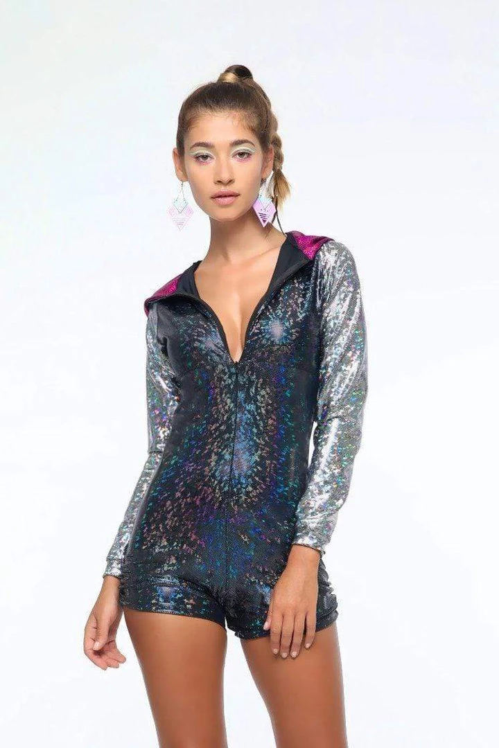 SEA DRAGON STUDIO Jumpsuits Holographic Zip-Front Playsuit | 13 Colors