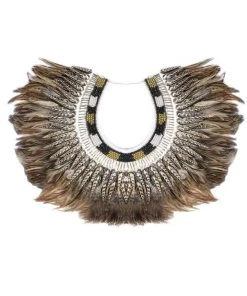 SEA DRAGON STUDIO Men Bejeweled Natural Color Feather Collar