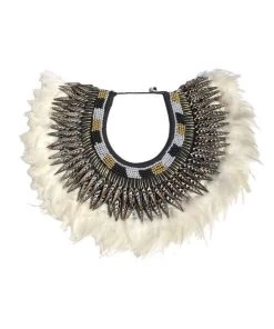 SEA DRAGON STUDIO Bejeweled White Feather Collar Men