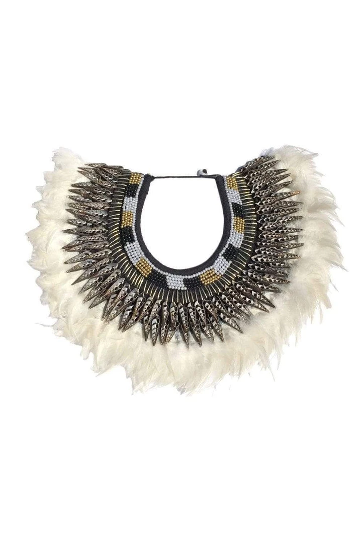 SEA DRAGON STUDIO Bejeweled White Feather Collar Men 3 SEA DRAGON STUDIO Bejeweled White Feather Collar Men