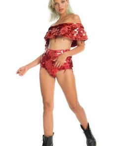 Ladee Taha Tops CITY LIGHTS SEQUIN TOP | Red Diamond