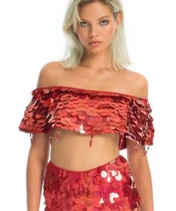 Ladee Taha Tops CITY LIGHTS SEQUIN TOP | Red Diamond