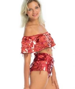 Ladee Taha Tops CITY LIGHTS SEQUIN TOP | Red Diamond