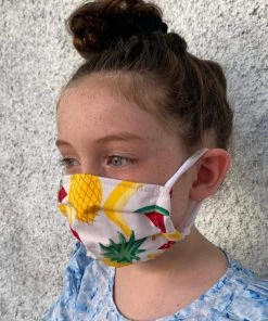 UNIFY Kidswear Kids White Fruitalicious 3ply Pleated Cotton Face Mask