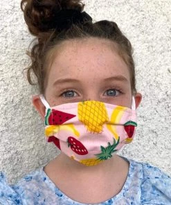 UNIFY Kidswear Kids Pink Fruitalicious 3ply Pleated Cotton Face Mask