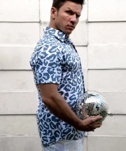 SEA DRAGON STUDIO Men Dusty Leopard Short Sleeve Button Down Shirt - Limited Edition