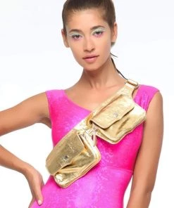 SEA DRAGON STUDIO Metallic Gold Double Pocket Leather Festival Belt Men