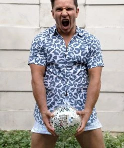 SEA DRAGON STUDIO Men Dusty Leopard Short Sleeve Button Down Shirt - Limited Edition