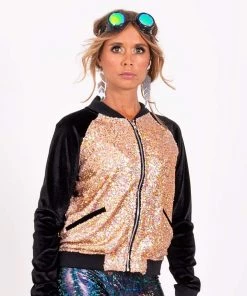 SEA DRAGON STUDIO Tops Holo Rose Gold Sequin Bomber Jacket
