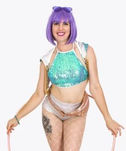 SEA DRAGON STUDIO Mermaid Scale Sequin Halter Top