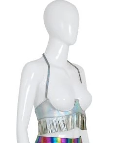 HOLOSEXUAL Thunderwire Cupless Tassle Leather Bra Tops