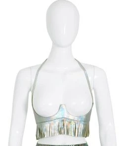 HOLOSEXUAL Thunderwire Cupless Tassle Leather Bra Tops