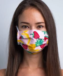 UNIFY Kidswear Kids Pink Fruitalicious 3ply Pleated Cotton Face Mask