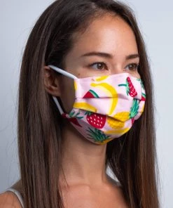 UNIFY Kidswear Kids Pink Fruitalicious 3ply Pleated Cotton Face Mask