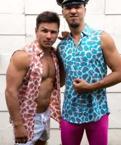 SEA DRAGON STUDIO Techno Leopard Sleeveless Button Down Shirt - Limited Edition Men