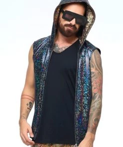 SEA DRAGON STUDIO Mens Holographic Sleeveless Hoodie | 13 Colors Most Popular