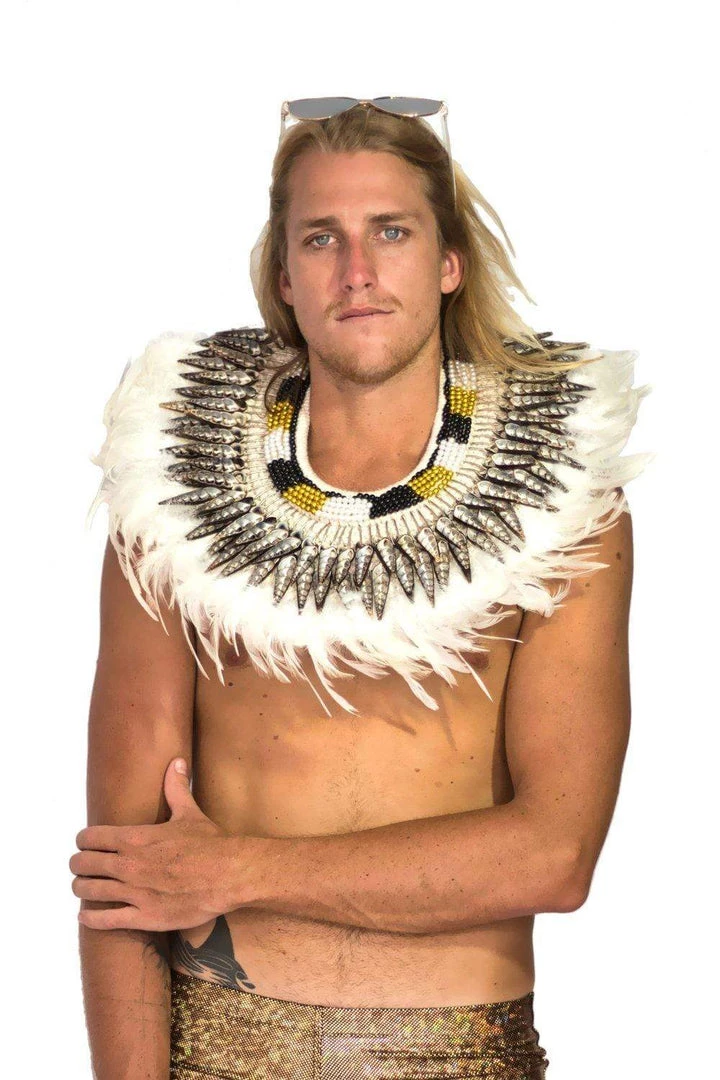 SEA DRAGON STUDIO Bejeweled White Feather Collar Men 5 SEA DRAGON STUDIO Bejeweled White Feather Collar Men