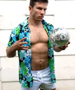 SEA DRAGON STUDIO Blue Fantasia Short Sleeve Button Down Shirt - Limited Edition Men