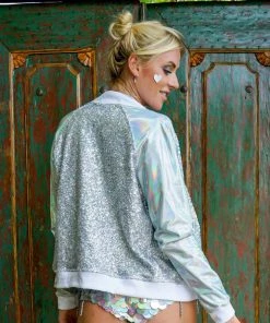 SEA DRAGON STUDIO Disco Dreams Holographic Sequin Bomber Jacket Tops