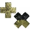 PASTEASE Accessories Gold & Black Flip Sequin Cross Nipple Pasties