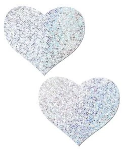 PASTEASE Accessories Holographic Silver-White Glitter Heart Nipple Pasties