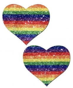 PASTEASE Glittering Double Rainbow Heart Nipple Pasties