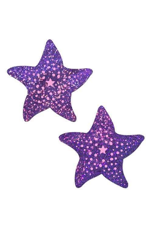 PASTEASE Holographic Purple & Pink Print Seastar Mermaid Nipple Pasties 3 PASTEASE Holographic Purple & Pink Print Seastar Mermaid Nipple Pasties