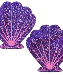 PASTEASE Purple Glitter And Pink Seashell Nipple Pasties Accessories