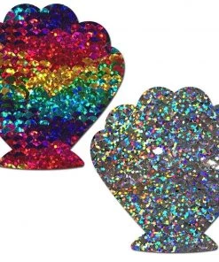 PASTEASE Accessories Rainbow And Silver Glitter Color Changing Sequin Seashell Nipple Pasties